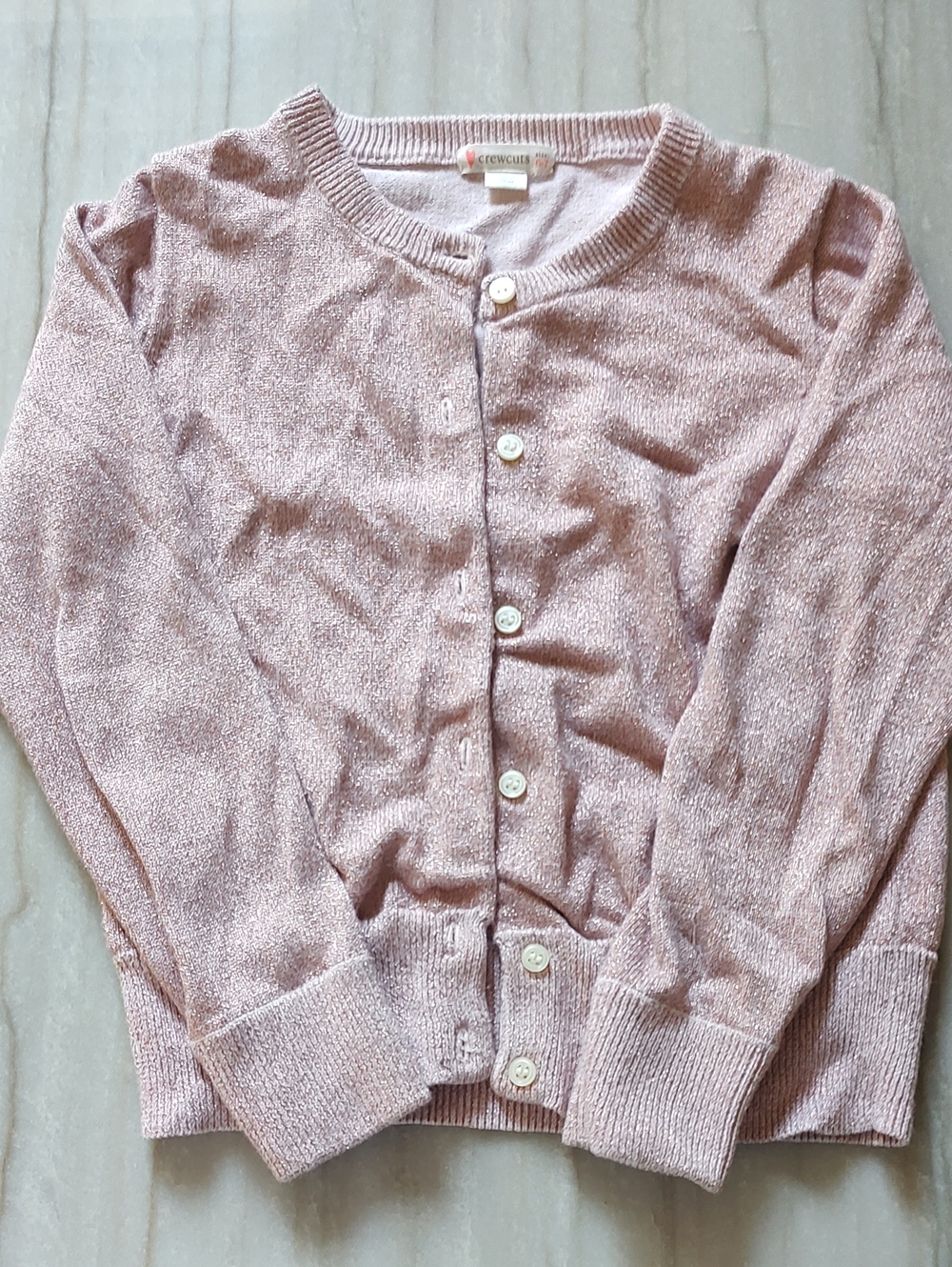Crewcuts Girls' Pink Crewneck Button Cardigan Sweater